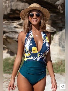 Cupshe Halter Floral One Piece Swimsuit Large New